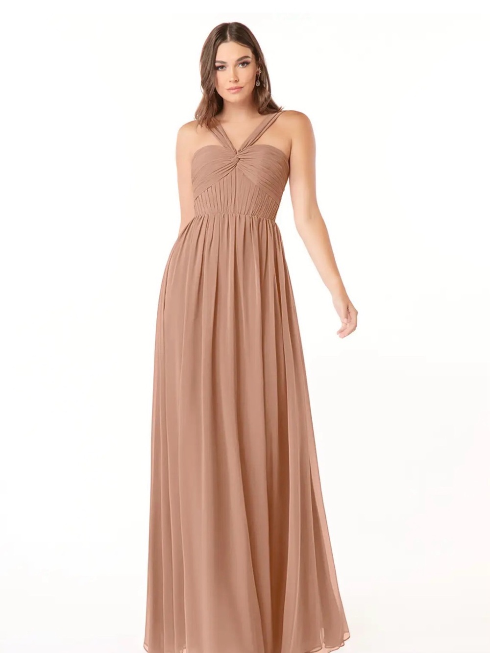 Azazie Dionne Twist-Front Maxi Dress in Champagne Rose